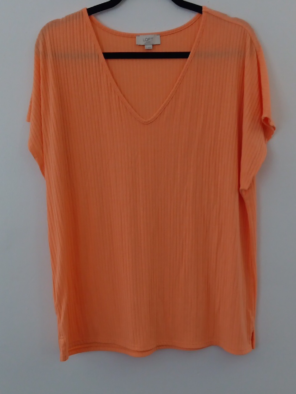 LOFT Orange Ribbed V-Neck Short Sleeve Top #3508